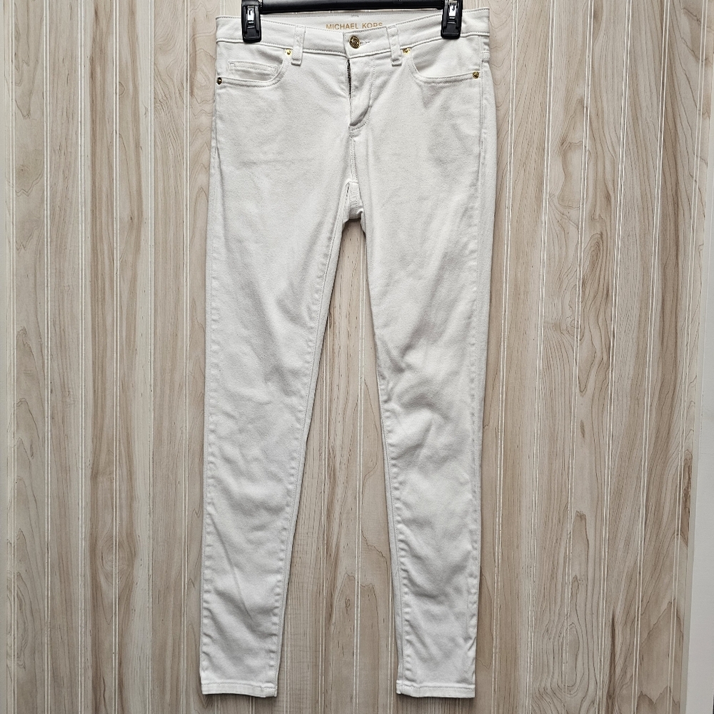 Michael Kors Jeans * Women's Sz 2 * White * Skinny Fit * Gold Emblem